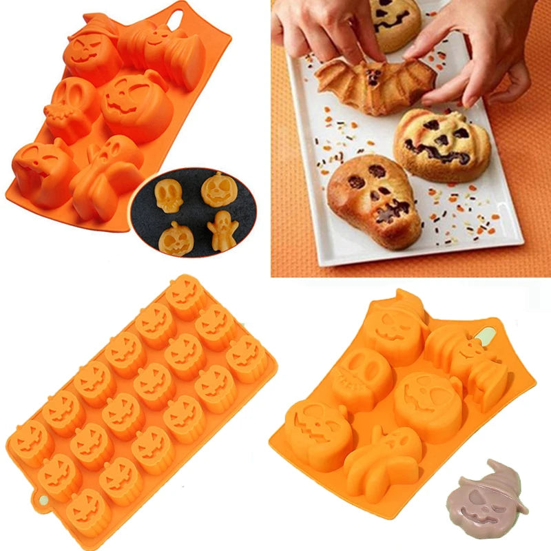 Pumpkin Halloween Silicone Mold for Cake Biscuit Candy Baking Skull Bat Spider Trick