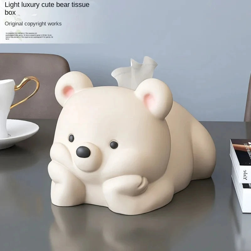 Cute Little Bear High-end Tissue Box Living Room Coffee Table Cream Wind Napkin Paper Box Household Drawer Paper Box