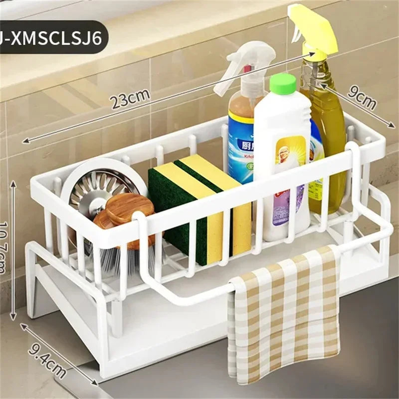 Sink Drain Rack Plastic Sponge Holder Faucet Storage Soap Drainer Towel Rack Shelf Organizer