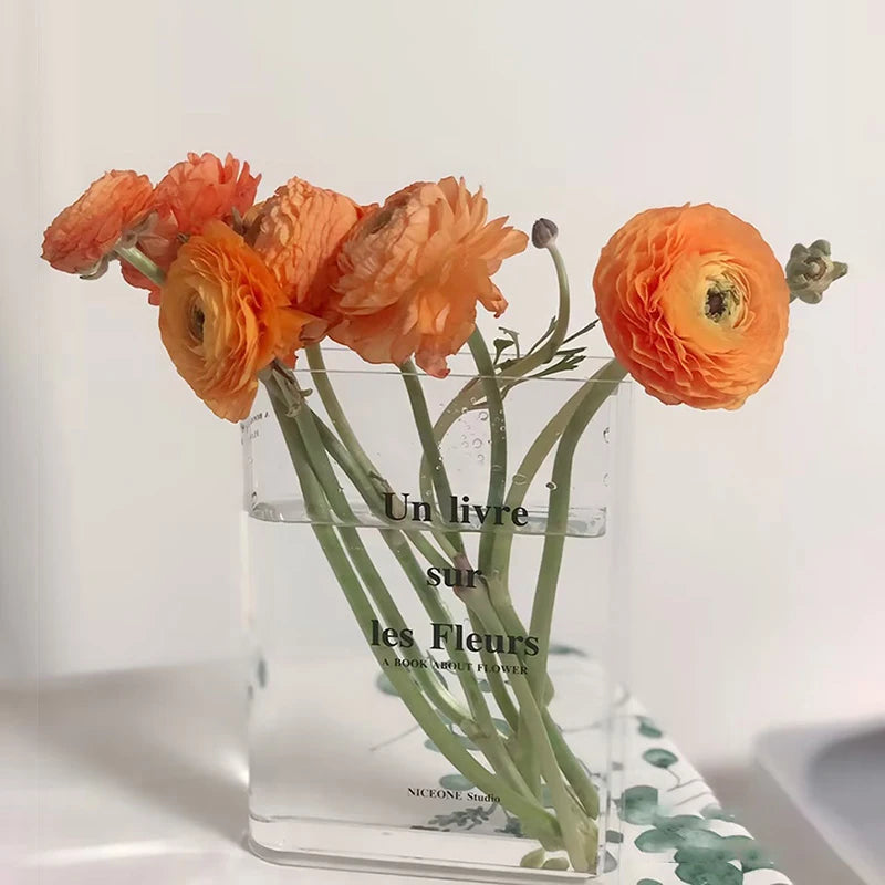 Book Transparent Acrylic Vase Clear Book Vase for Flowers INS Vase Table