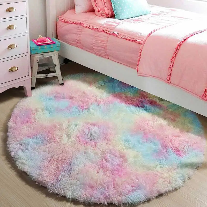 Round Rug Rainbow Fluffy Soft Area Rugs