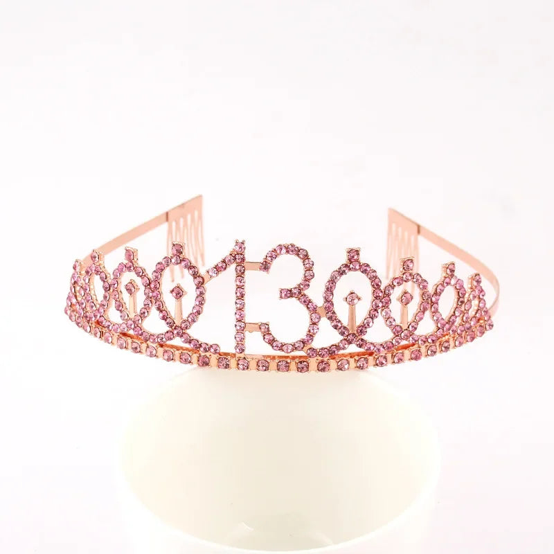 Sweet 13 16 18 Birthday Tiara Crown Headband Silver Gold Pink for Girls Happy 13th 16th 18th Birthday