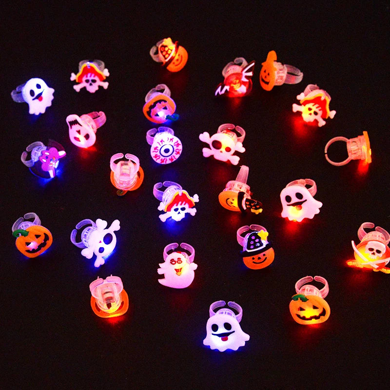 LED Light Halloween Ring Glowing Pumpkin Ghost Skull Rings Halloween Christmas Party