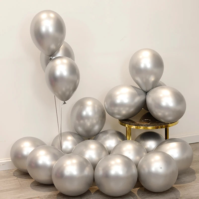 10pc Confetti Balloons Chrome Metallic Latex Transparent Helium Balloon