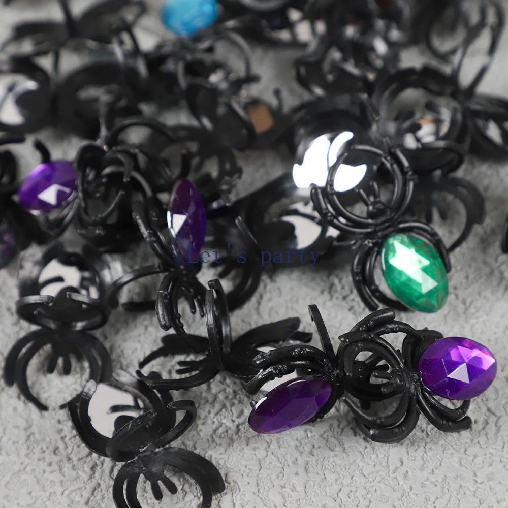 30Pcs Novelty Halloween Plastic Gemstone Spider Ring Toys for Kids Birthday Halloween Party