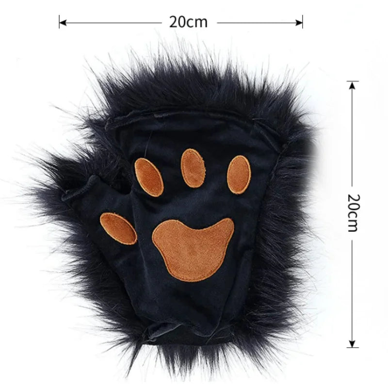 1SET Adjustable Cute Simulation Fox Tail Gloves Plush Fox Ear Hair Band Cosplay Woman Halloween Party