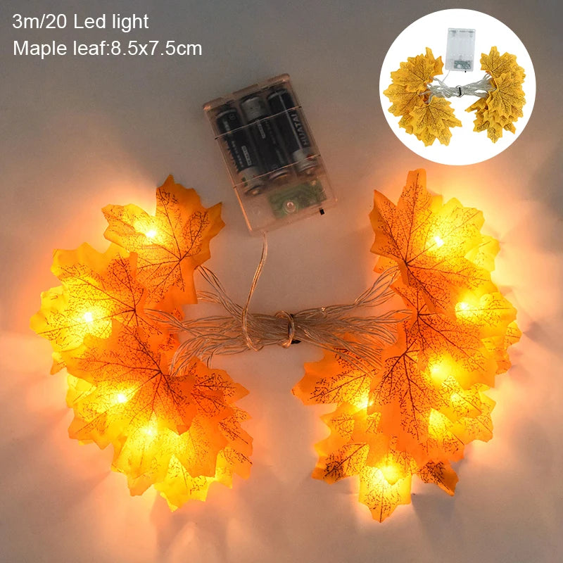 3M 20LED Pumpkin Maple Leaves Light String Garland Battery Powered Fairy Lights for Christmas Halloween Party Decorations