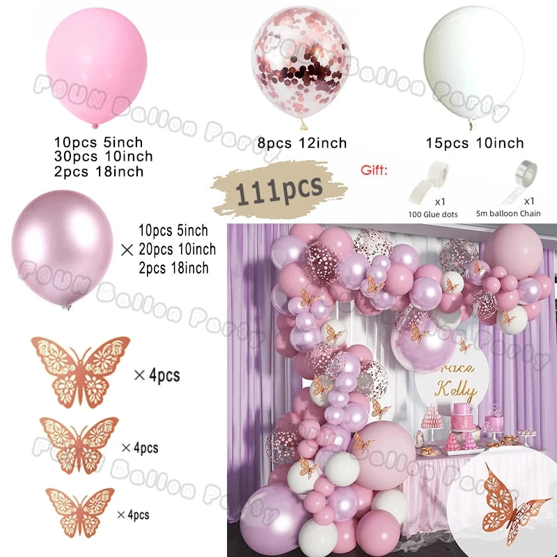 Pink Balloon Garland Arch Kit Birthday Party Decorations Kids Birthday Foil White Gold Balloon