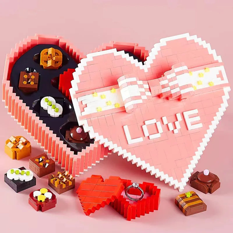 Creative Chocolates Micro Diamond Block Lover Heart Nanobricks Gift Box Building Bricks Model Toys For Girls Valentines Gifts