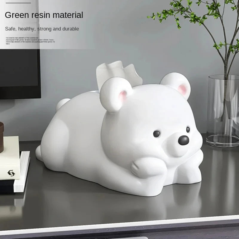 Cute Little Bear High-end Tissue Box Living Room Coffee Table Cream Wind Napkin Paper Box Household Drawer Paper Box