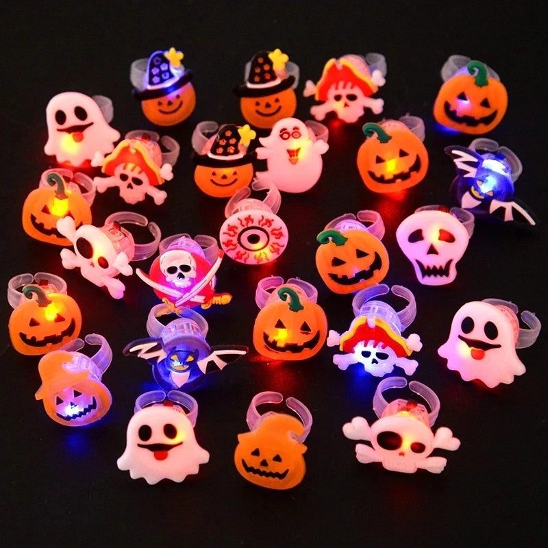 LED Light Halloween Ring Glowing Pumpkin Ghost Skull Rings Halloween Christmas Party