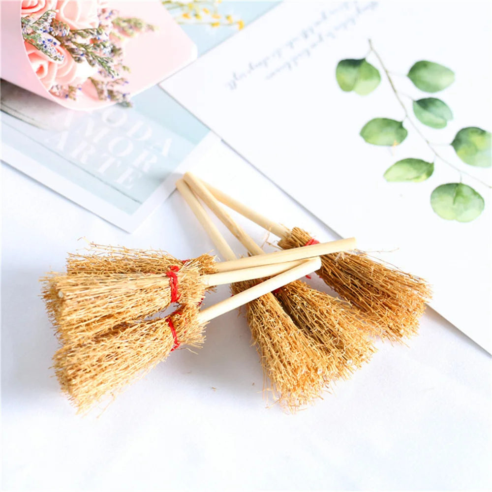 Mini Broom Witch Straw Brooms DIY Hanging Ornaments for Halloween Party Decoration