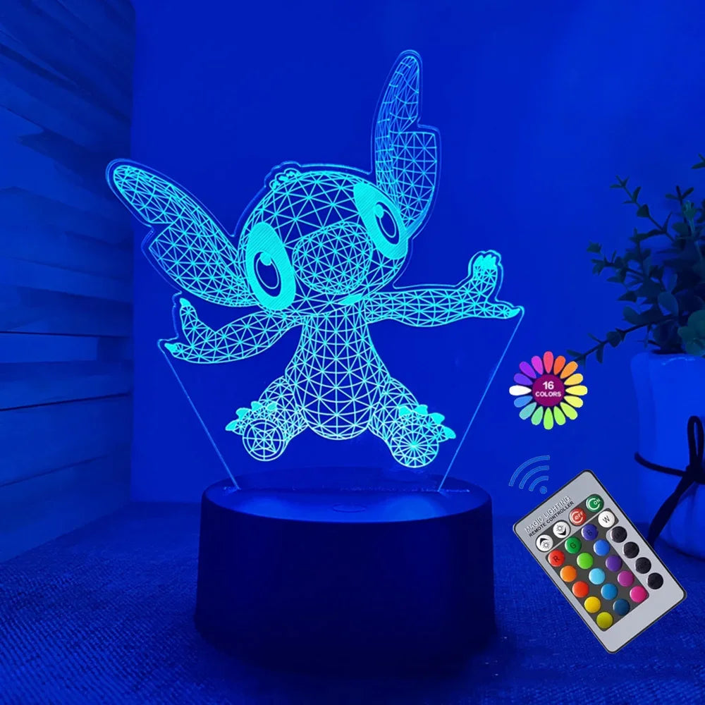 3D Illusion Stitch Night Light with Remote Control and Smart Touch Room Decor Lamp