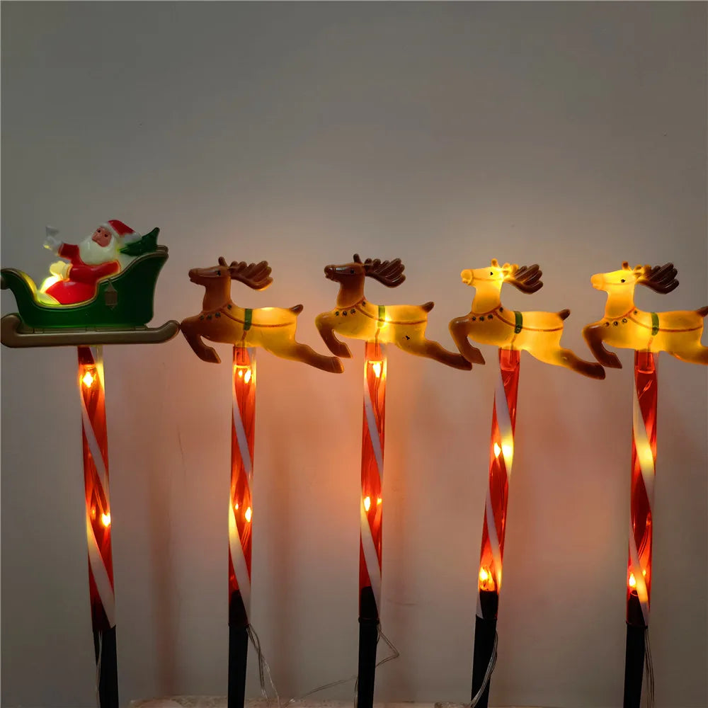 5pcs Solar Christmas Lights Santa Sleigh and Reindeer Lawn Stake Decoration Set