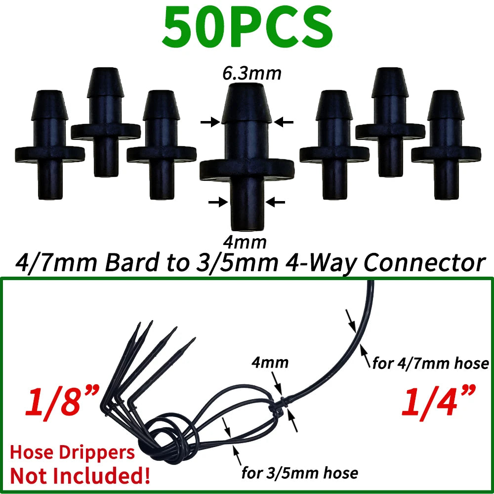 Oasis 50PCS Plastic Barbed 3-Way Tee Connector for 3/5mm Tubing Watering Pipe Hose Couplings Micro Drip Irrigation Garden Tools