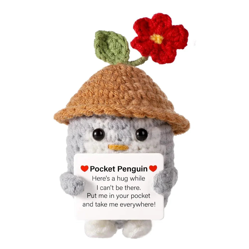 Cute Positive Energy Penguin Doll with Encouraging Card Knitted Penguin dolls