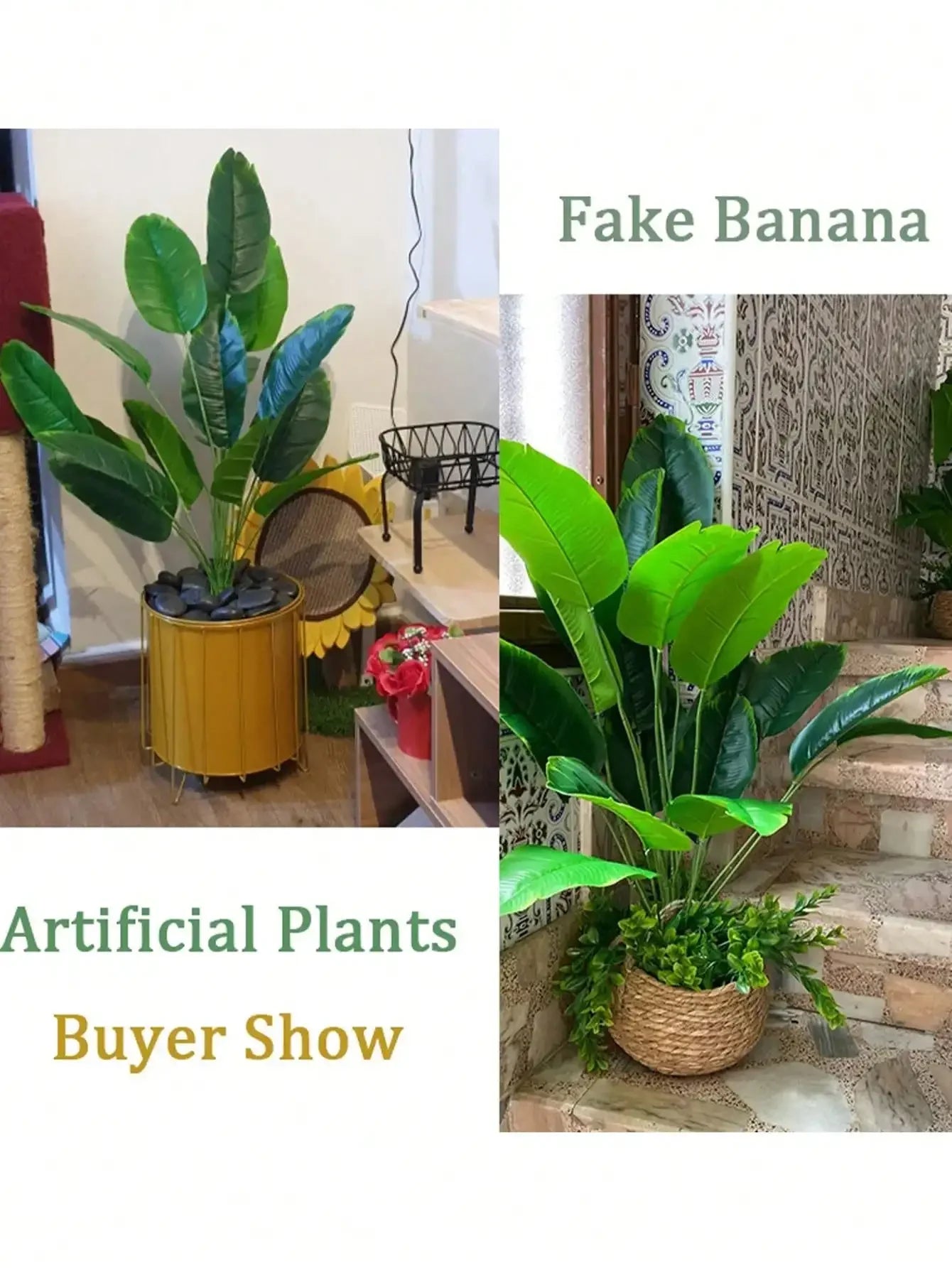 1pc Artificial Plants Large Tropical Palm Tree Fake Banana Plants Leaves Real Touch