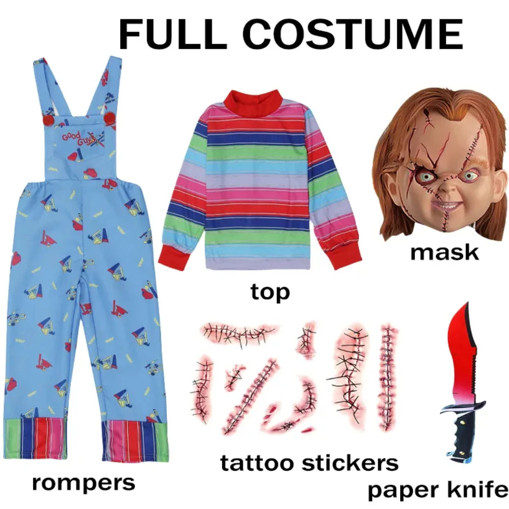 Chucky Cosplay Halloween Costume for Girls Boys Child's Play Toddle Horro  Chucky   Halloween Party Scary Tattoo Stickers Gifts