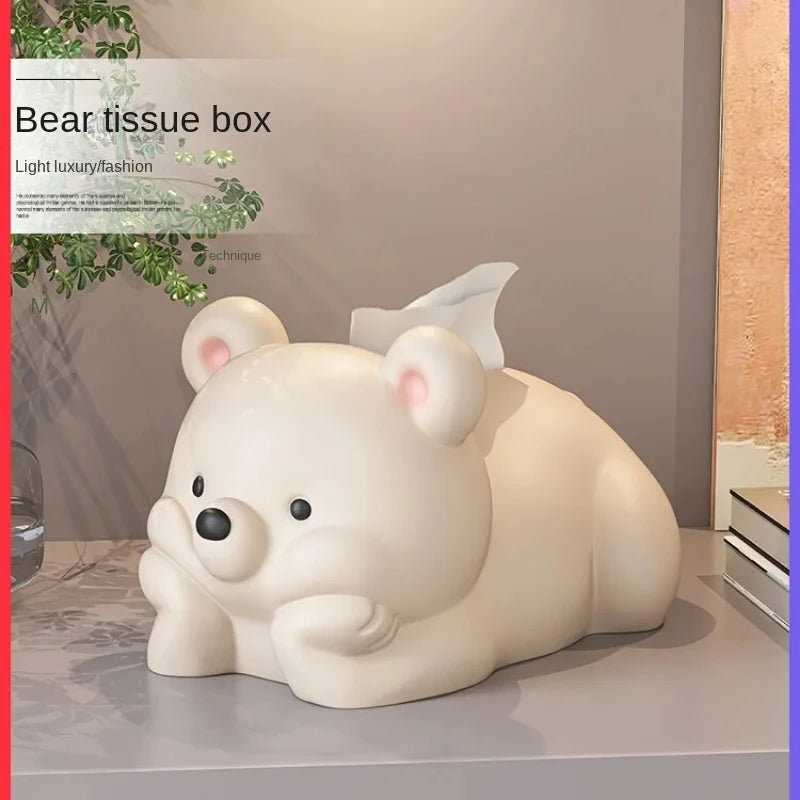 Cute Little Bear High-end Tissue Box Living Room Coffee Table Cream Wind Napkin Paper Box Household Drawer Paper Box