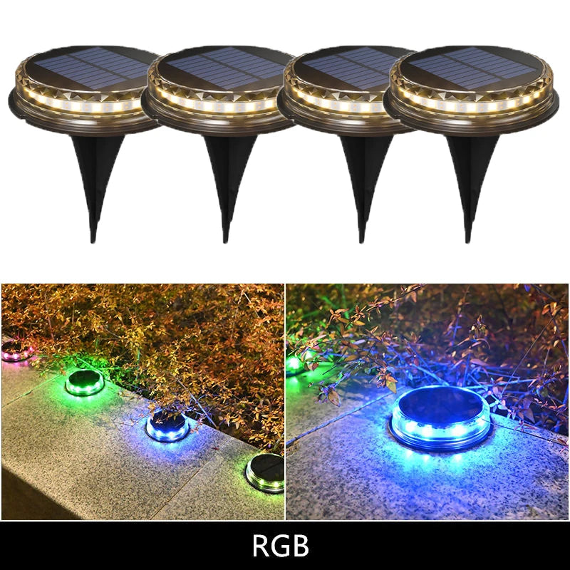 Solar LED Power Disk Light Outdoor Garden IP65 Waterproof for Ground Garden Lawn Pathway Patio Landscape Decoration