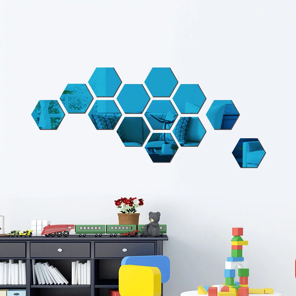 6/12pcs 3D Hexagon Mirror Wall Sticker Rose Gold DIY