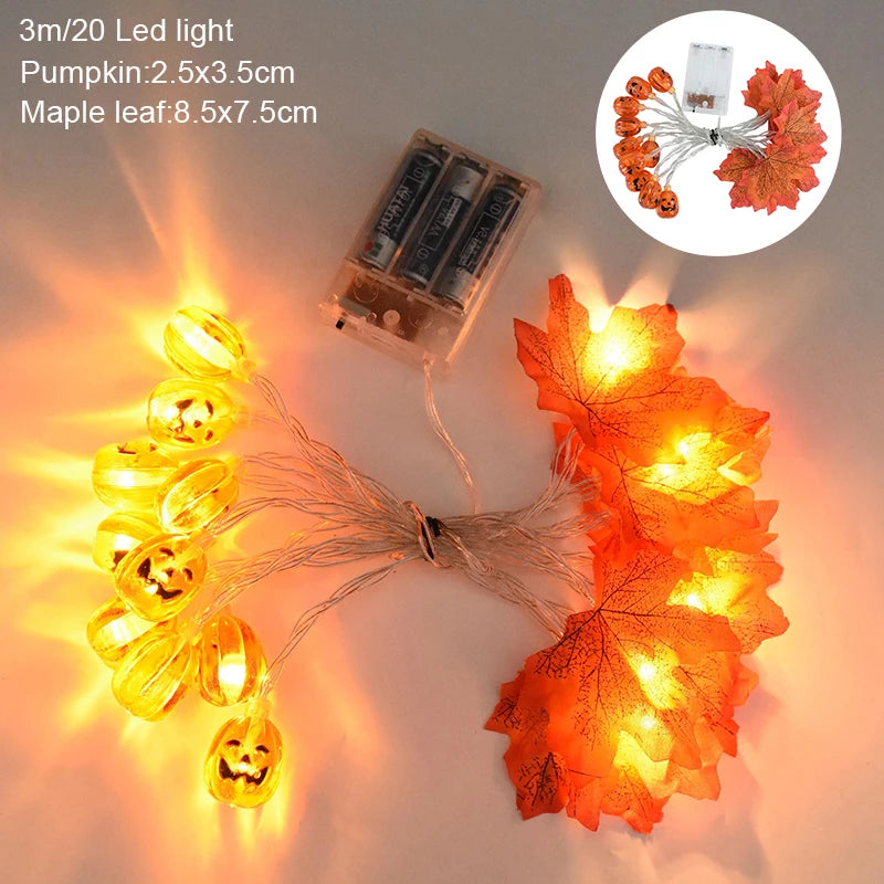 3M 20LED Pumpkin Maple Leaves Light String Garland Battery Powered Fairy Lights for Christmas Halloween Party Decorations