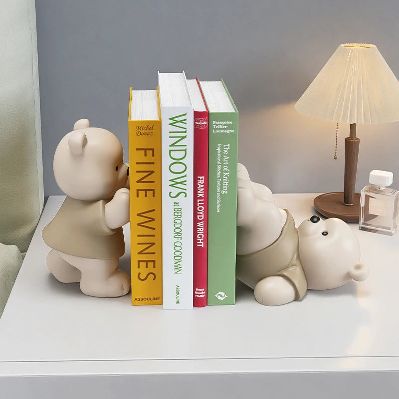 Bear Book End Figurine Cream Style Cute Little Decorations Living Room Hallway Wine Cabinet  Bookcase Home Decor Birthday Gift