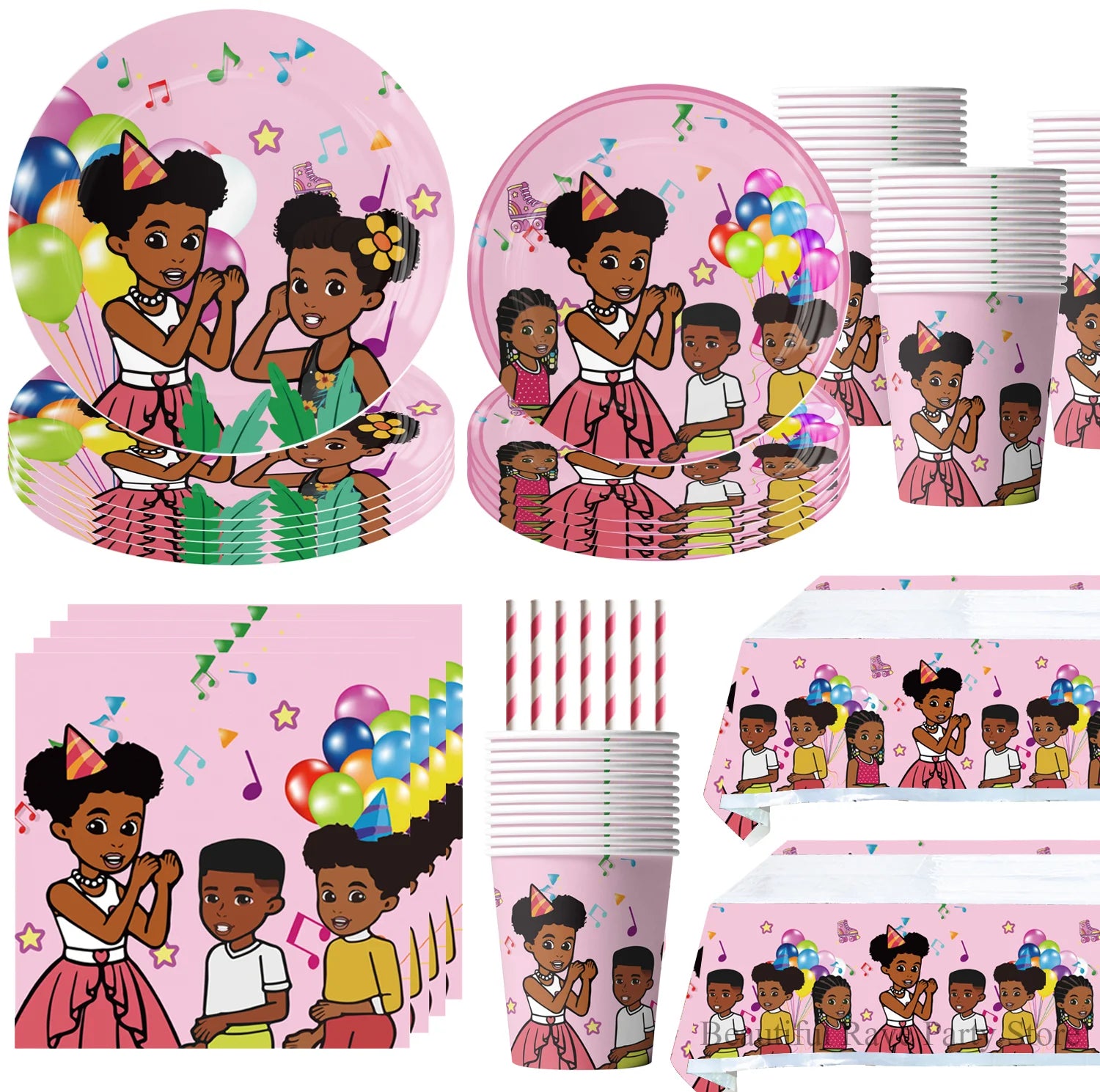 Pink Black Girl Gracies Party Tablecloth Corner Theme Birthday Party Decoration