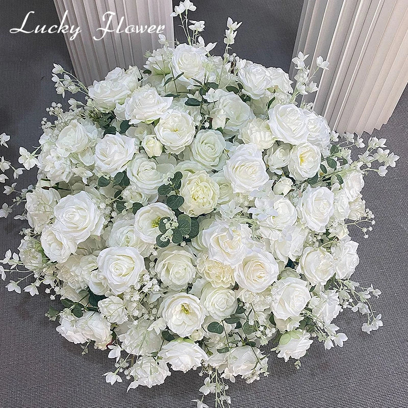 Customized Rose Hydrange Aritificial Flower Ball Road Leading White Silk Flower Ball Wedding Decoration Table Centrepiece Deocr