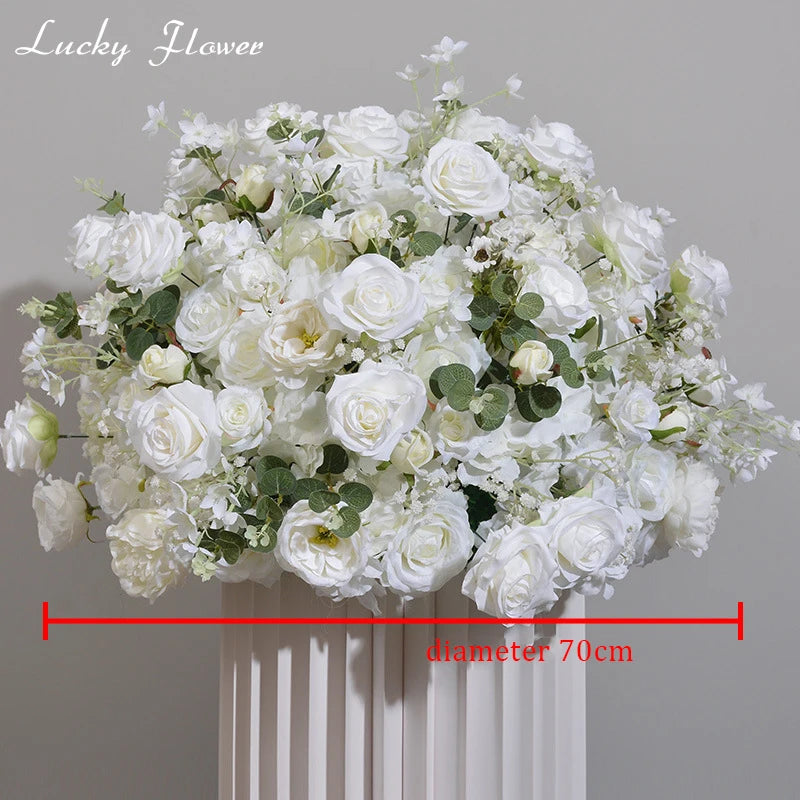 Customized Rose Hydrange Aritificial Flower Ball Road Leading White Silk Flower Ball Wedding Decoration Table Centrepiece Deocr