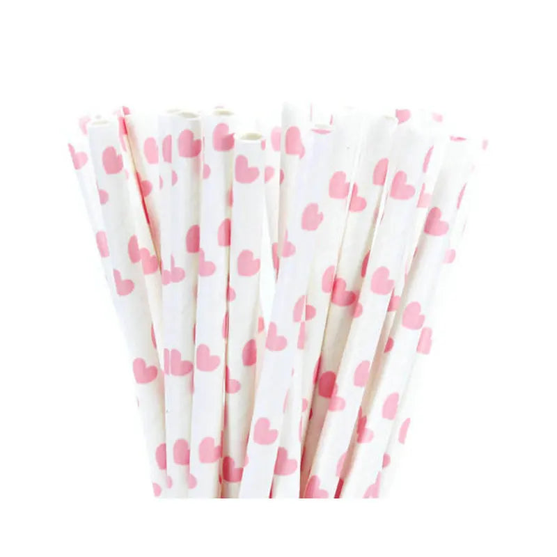 25pcs/lot Pink Paper Straws For Baby Shower Wedding Party Birthday Cupcake Flags Decoration