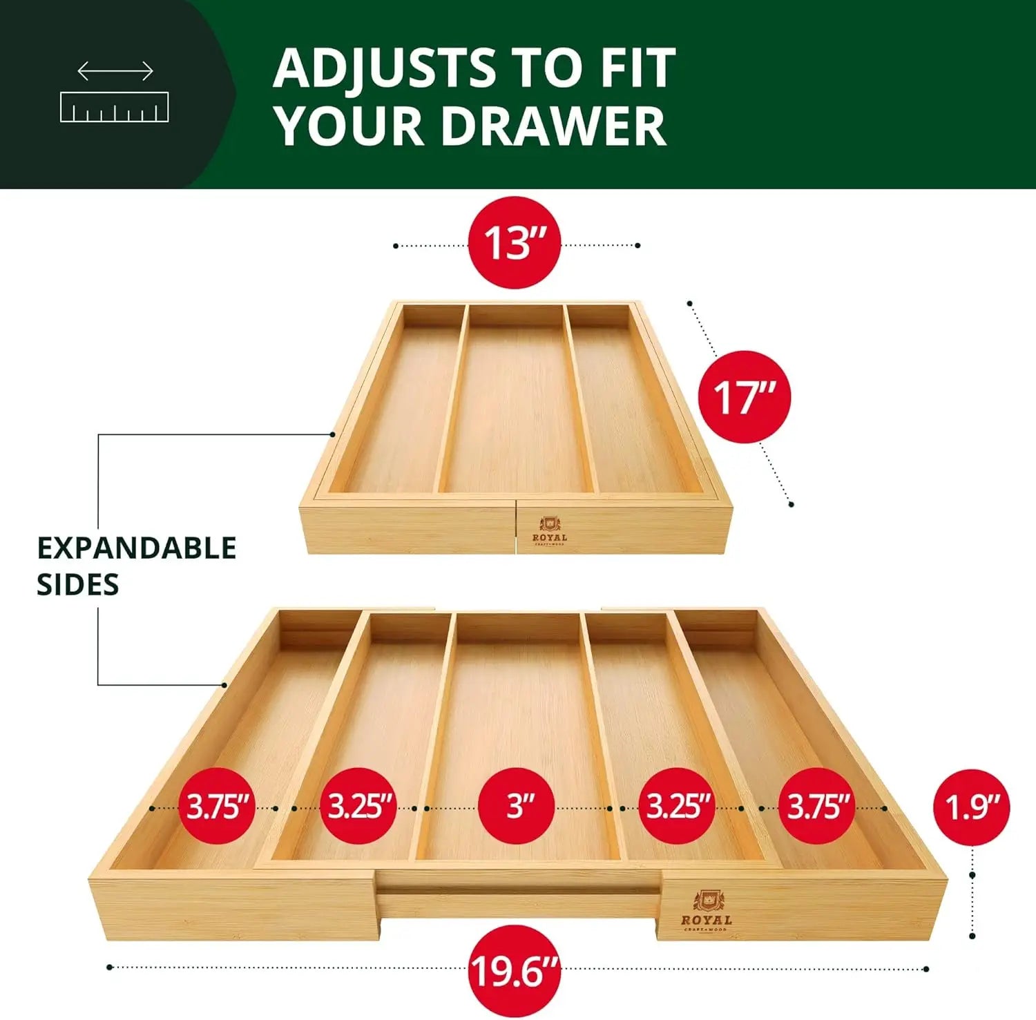 Luxury Bamboo Kitchen Drawer Organizer-Expandable Utensil Organizer for Drawer