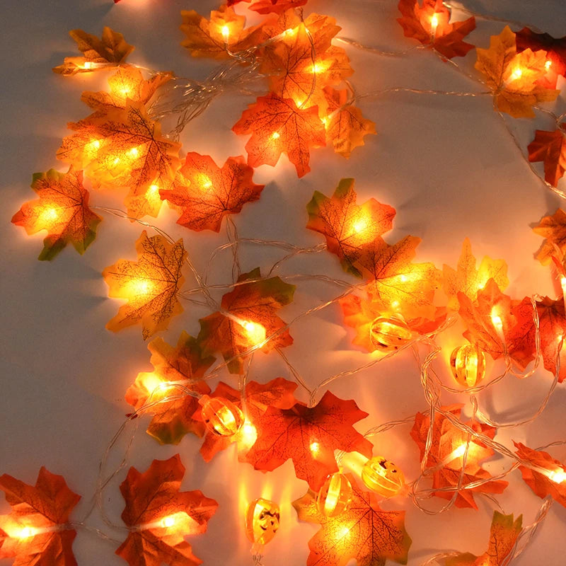 3M 20LED Pumpkin Maple Leaves Light String Garland Battery Powered Fairy Lights for Christmas Halloween Party Decorations