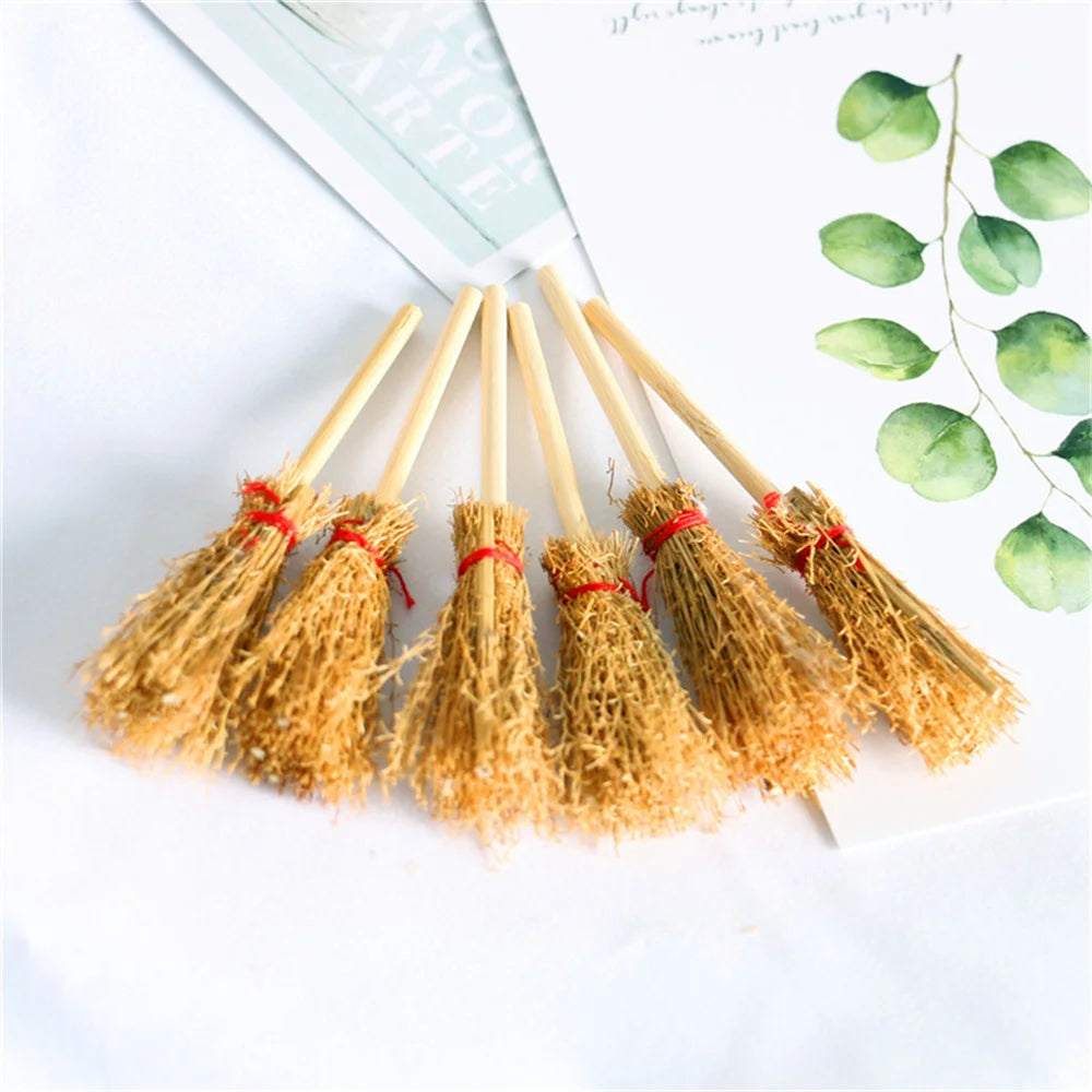 Mini Broom Witch Straw Brooms DIY Hanging Ornaments for Halloween Party Decoration