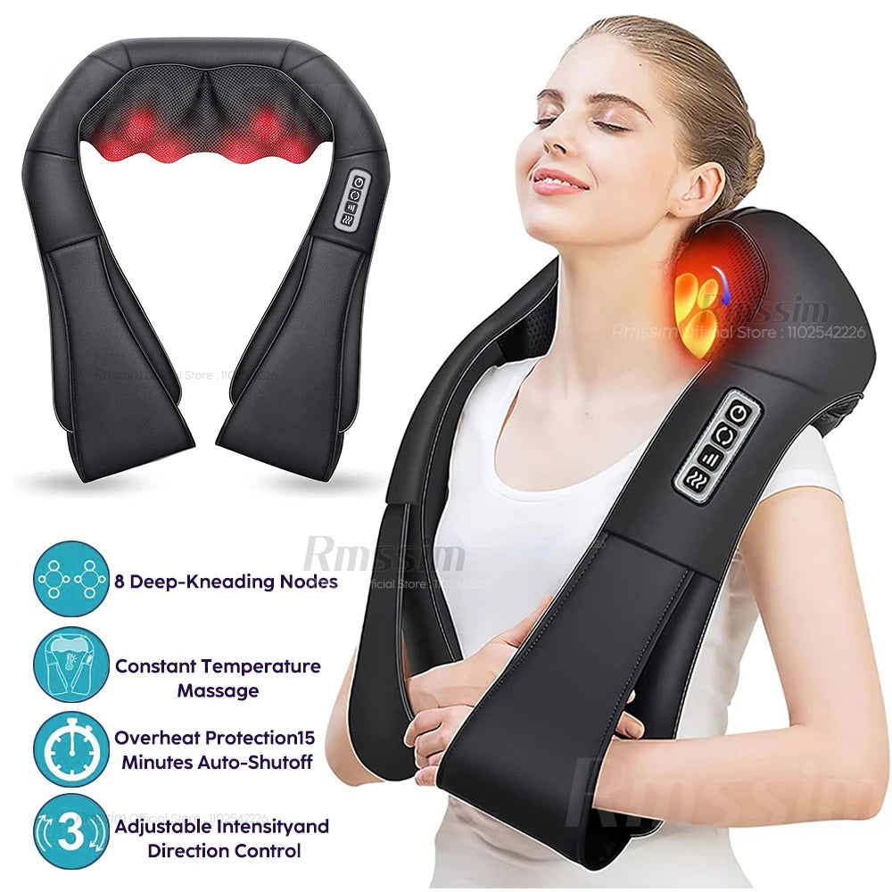 Neck and Shoulder Massager Heated Back Massager U Shape Deep Kneading Electric