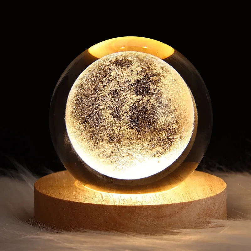 USB Night Light LED Crystal Ball Table Lamp 3D Moon Planet Galaxy Astronaut Decor