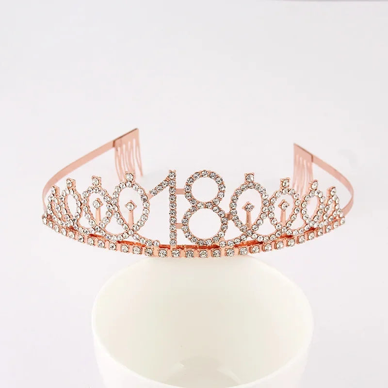 Sweet 13 16 18 Birthday Tiara Crown Headband Silver Gold Pink for Girls Happy 13th 16th 18th Birthday