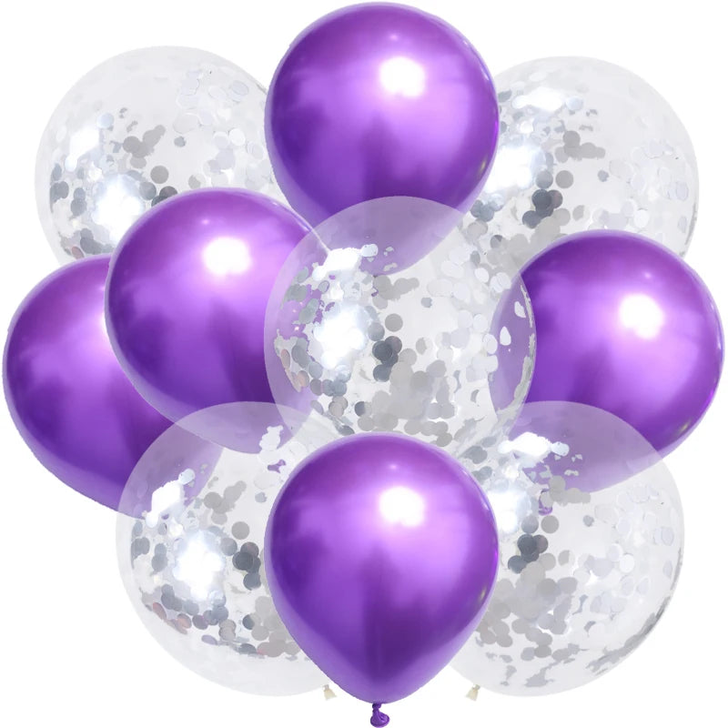 10pc Confetti Balloons Chrome Metallic Latex Transparent Helium Balloon