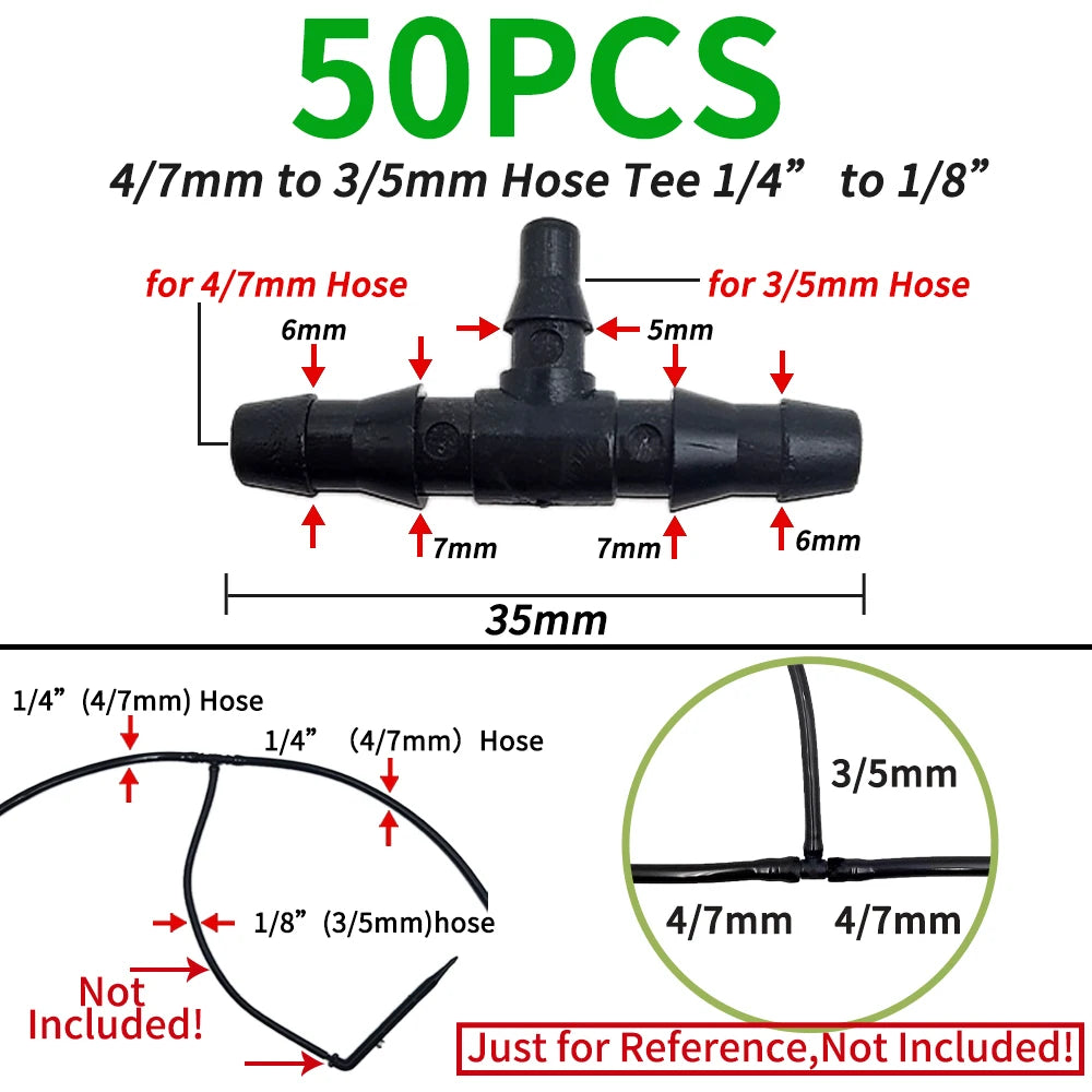 Oasis 50PCS Plastic Barbed 3-Way Tee Connector for 3/5mm Tubing Watering Pipe Hose Couplings Micro Drip Irrigation Garden Tools