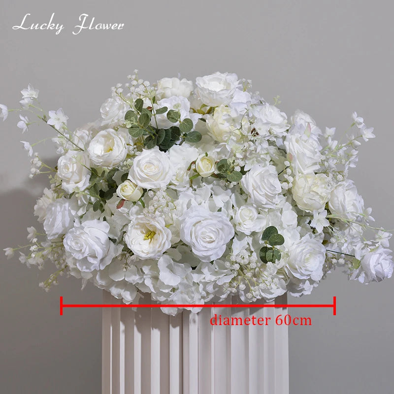 Customized Rose Hydrange Aritificial Flower Ball Road Leading White Silk Flower Ball Wedding Decoration Table Centrepiece Deocr