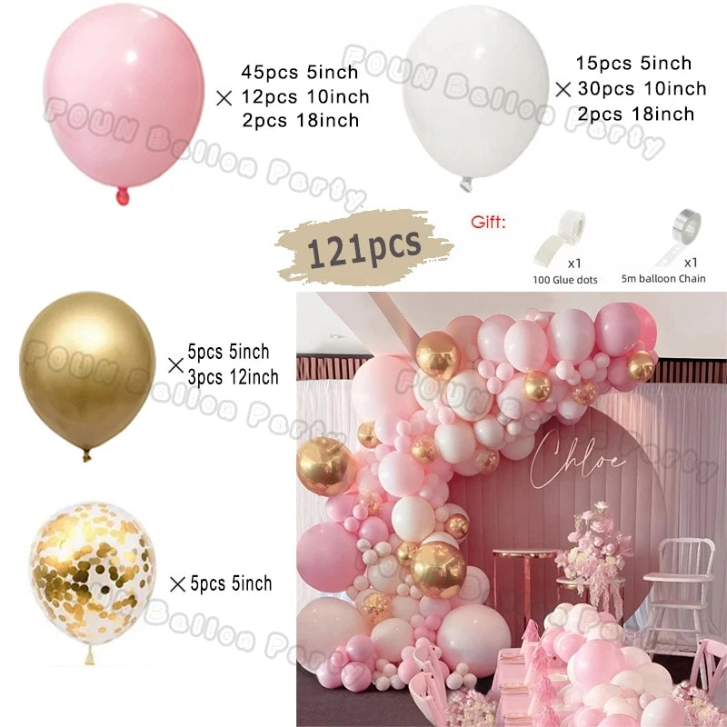 Pink Balloon Garland Arch Kit Birthday Party Decorations Kids Birthday Foil White Gold Balloon