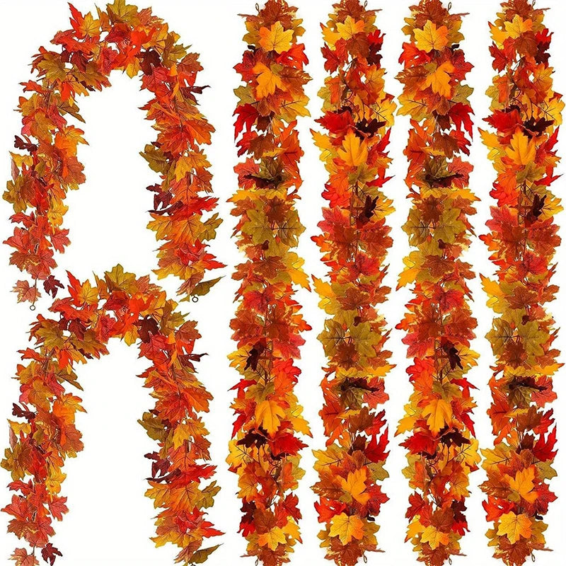 2M Artificial Fall Maple Leaf Garland Fake Plants Autumn Decor Leaves Vine