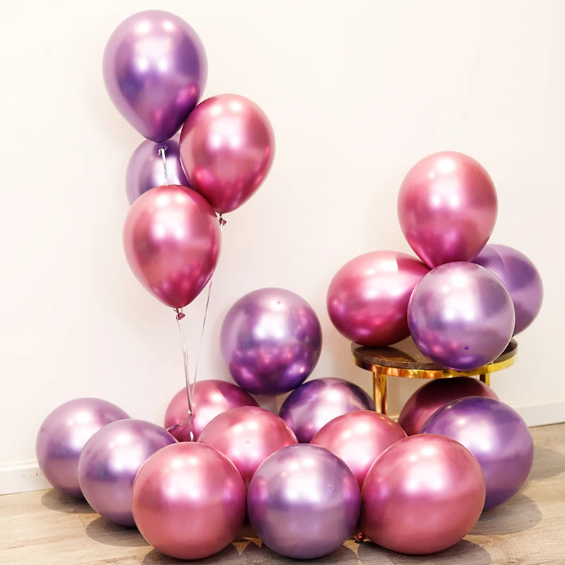 10pc Confetti Balloons Chrome Metallic Latex Transparent Helium Balloon