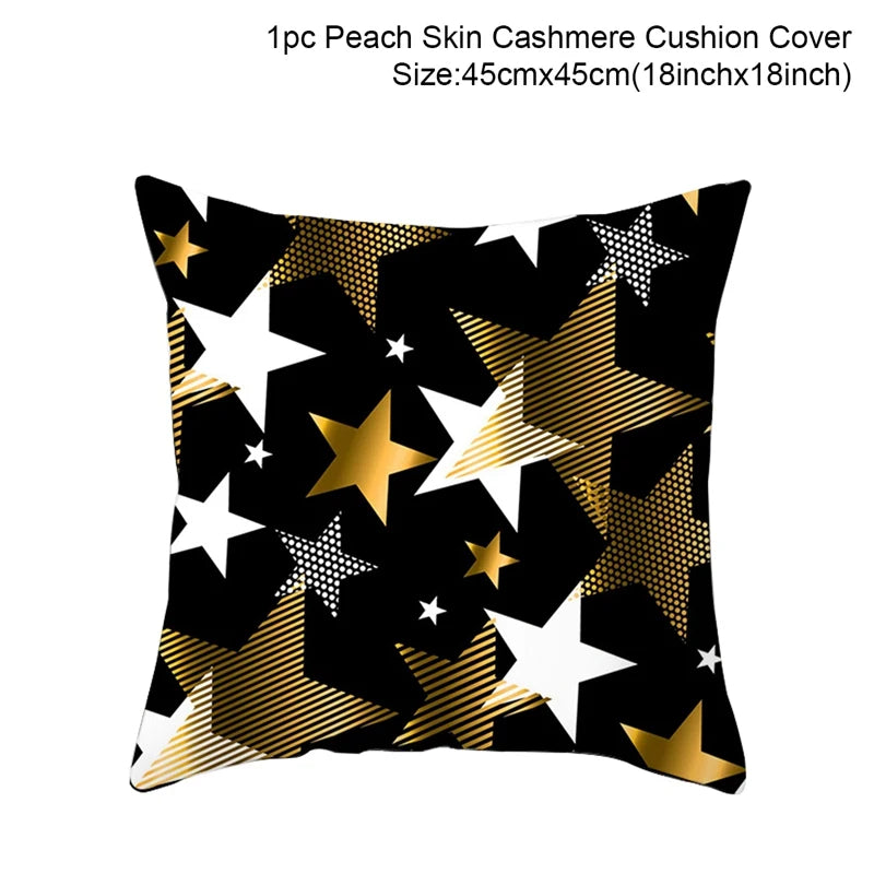 45cm Christmas Black Gold Cushion Cover Merry Christmas Decorations