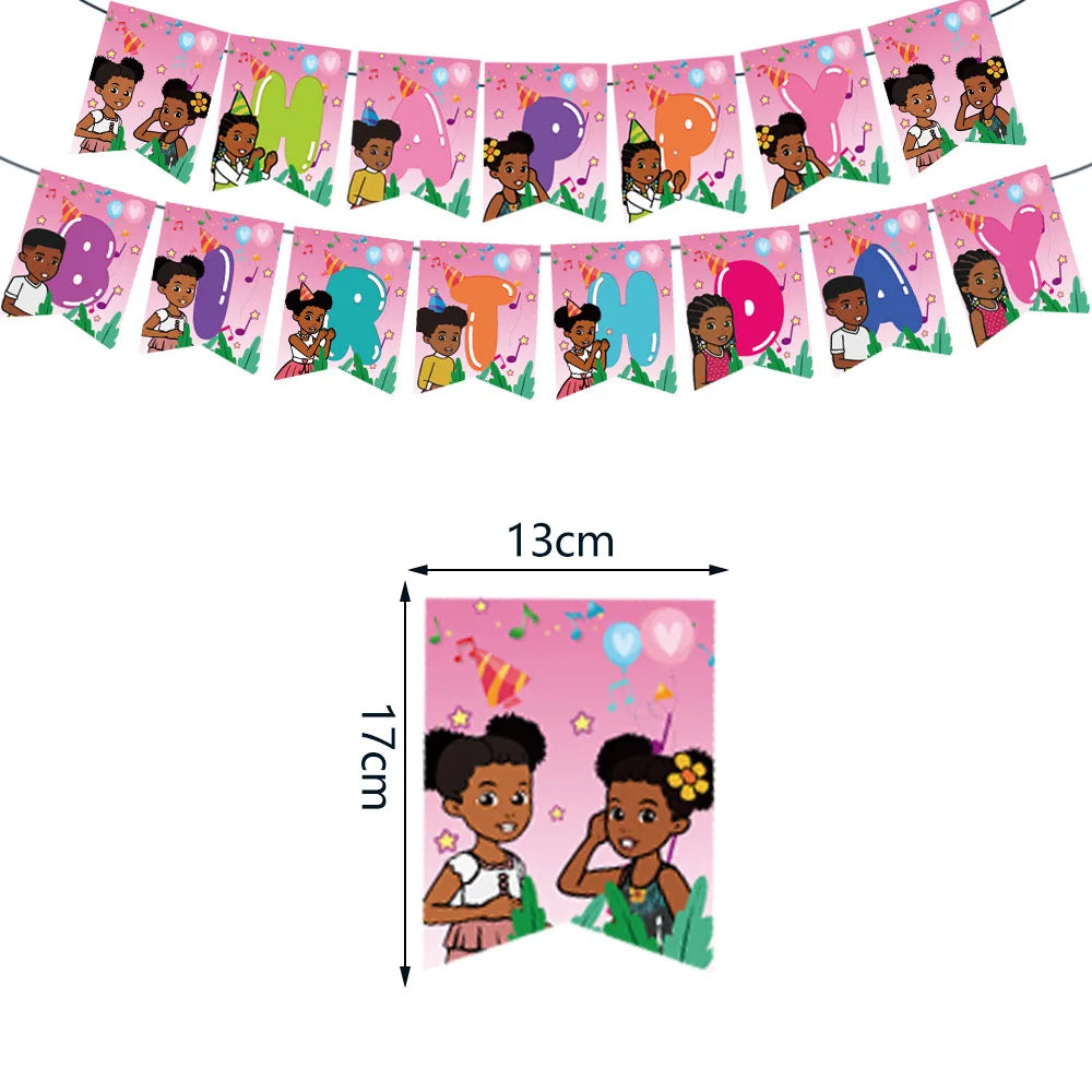 Pink Black Girl Gracies Party Tablecloth Corner Theme Birthday Party Decoration