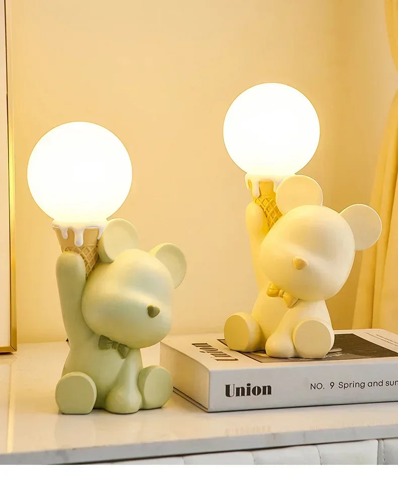 Creative Bear Cute Home Decoration Bedside Table Led Lamp Bedroom Desktop Accessories Cute Bear Ornaments Resin Craft Kid Gifts