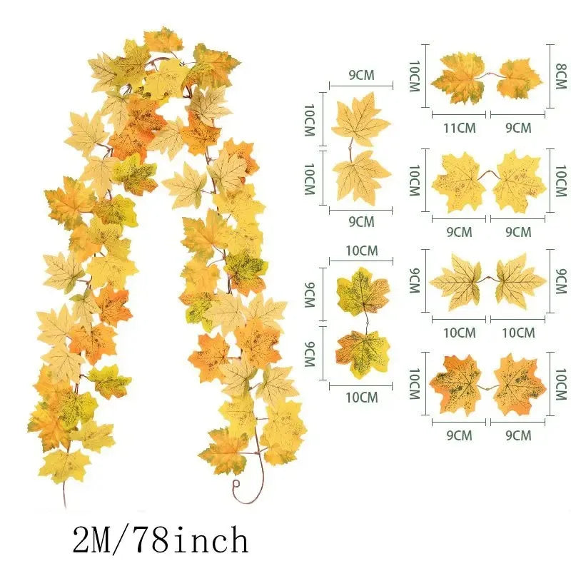 2M Artificial Fall Maple Leaf Garland Fake Plants Autumn Decor Leaves Vine