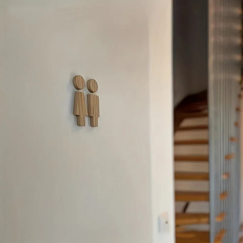 1pc Self-adhesive Solid Wood Men's &women's Toilet Sign