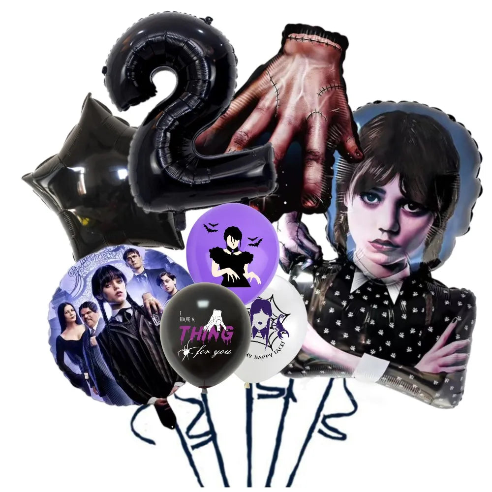 Wednesday Addams Birthday Party Decorations The Addams Family Balloons Tableware Backdrop For Kids Girl Party Supplies Toy Gifts