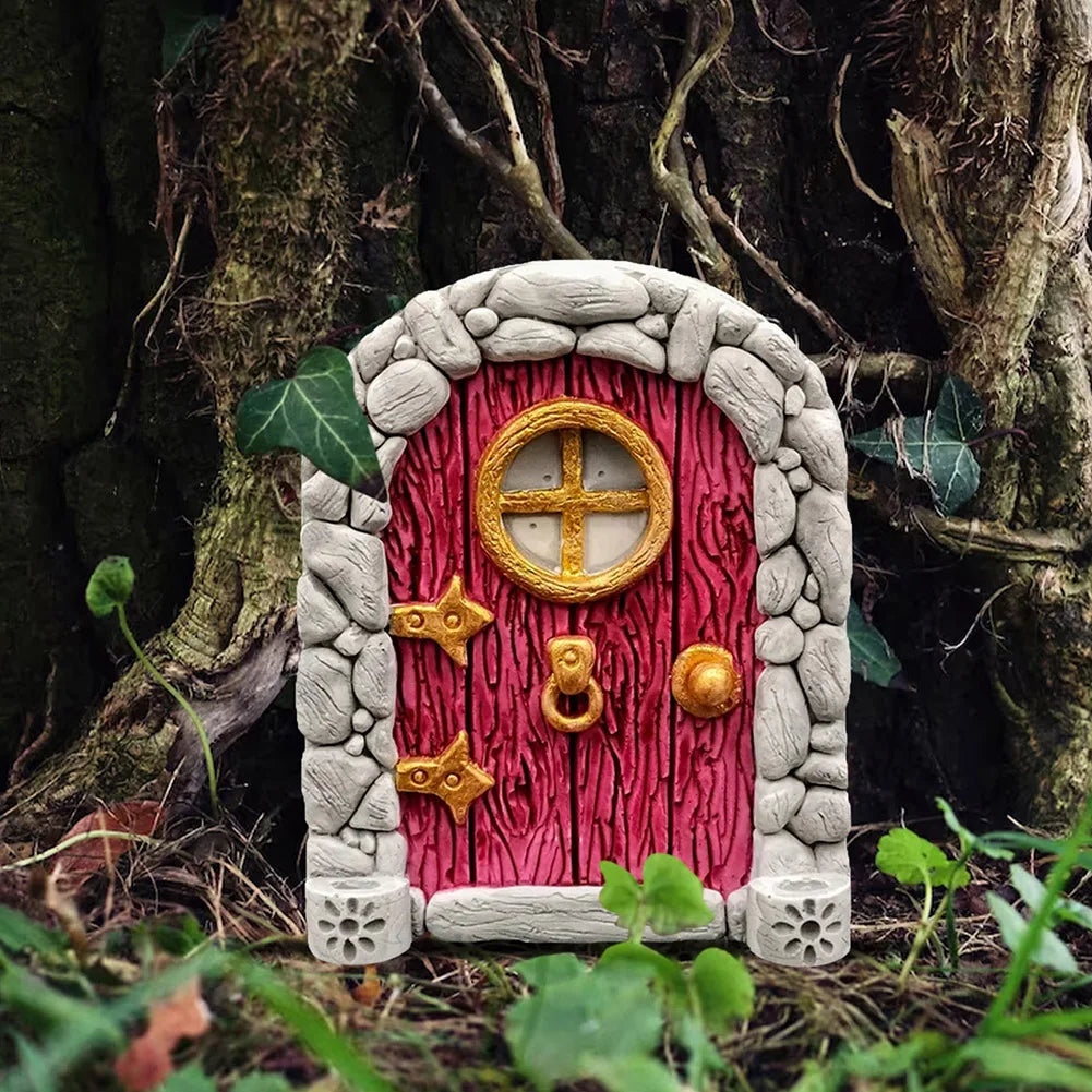 Wood Miniature Fairy Gnome Window Door Elf Home Creative Tree Door